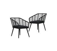 Chaises de jardin lot de 2 avec coussins Résine tressée Noir Noir G