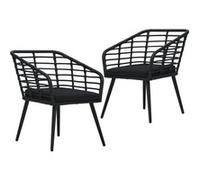 Chaises de jardin lot de 2 avec coussins Résine tressée Noir