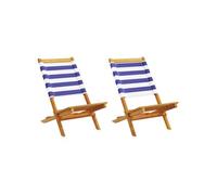 Vidaxl Chaises De Jardin Lot De 2 Bleu/Blanc Bois Acacia Massif Tissu