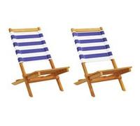 Vidaxl Chaises De Jardin Lot De 2 Bleu/Blanc Bois Acacia Massif Tissu