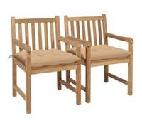 Chaises de jardin lot de 2 et coussins beige Bois teck massif Beige G