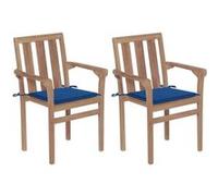 Chaises de jardin lot de 2 et coussins bleu royal Bois de teck Bleu G