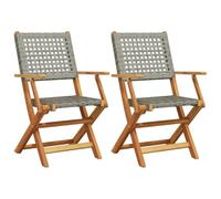 vidaXL Chaises de jardin lot de 2 gris bois massif d'acacia et rotin, siège de jardin, siège d'extérieur, chaise pliable, 367664