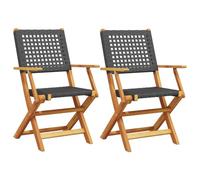 vidaXL Chaises de jardin lot de 2 noir bois massif d'acacia et rotin, siège de jardin, siège d'extérieur, chaise pliable, 367663