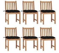 Lot de 6 Chaises de Jardin avec Coussins, Sièges de Terrasse, Chaises de Salle à Manger, Meubles de Patio Extérieur, Bois de Teck Massif