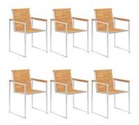 Chaises de jardin lot de 6 bois teck solide et acier inoxydable Bois G