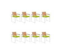 Vidaxl Chaises De Jardin 8 Pcs Avec Coussins Bois De Teck Massif - Vert Vif