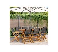 Chaises de jardin pliantes lot de 8 noir poly rotin bois massif, siège de jardin, chaise de patio, chaise à manger de 3214558