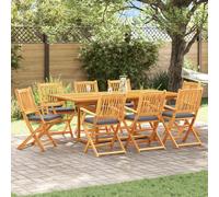 Chaises De Jardin Pliantes Vidaxl Avec Coussin Gris 8 Pièces En Bois D'acacia Massif
