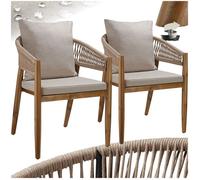Chaises de jardin - TECTAKE - Lot de 2 chaises MANACOR design corde avec housses déperlantes 59 x 58 x 76,5 cm - Sable