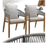 Chaises de jardin - TECTAKE - Lot de 2 chaises MANACOR design corde avec housses déperlantes 59 x 58 x 76,5 cm - Grège