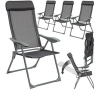 Chaises de jardin - TECTAKE - Lot de 4 chaises d'extérieur MAURINE pliantes en aluminium avec nuque rembourrée - Gris anthracite