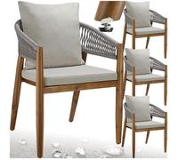 Chaises de jardin - TECTAKE - Lot de 4 chaises MANACOR design corde avec housses déperlantes 59 x 58 x 76,5 cm - Grège