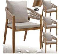 Chaises de jardin - TECTAKE - Lot de 4 chaises MANACOR bois d'acacia design corde avec housses déperlantes 59 x 58 x 76,5 cm - Sable