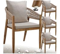 Chaises de jardin - TECTAKE - Lot de 4 chaises MANACOR design corde avec housses déperlantes 59 x 58 x 76,5 cm - Sable