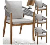 Chaises de jardin - TECTAKE - Lot de 4 chaises MANACOR design corde avec housses déperlantes 59 x 58 x 76,5 cm - Grège