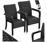 Chaises de jardin - TECTAKE - Lot de 4 fauteuils de repas d'extérieur en rotin résistants aux UVs 58 x 67 x 90 cm - Noir