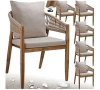 Chaises de jardin - TECTAKE - Lot de 6 chaises MANACOR design corde avec housses déperlantes 59 x 58 x 76,5 cm - Sable