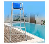 Chaises de maître-Nageur, Chaise de maître-Nageur pour piscines et Courts de Tennis, Tabouret d'arbitre avec échelle et Trou pour Parasol, argenté, 85 x 100 x 180 cm - Conception Durable et