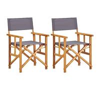 Chaises de metteur en scène 2 pcs Bois massif d'acacia,Lot de 2 Chaises Pliantes en Bois d'Acacia Marron et Gris Foncé Parfaites pour le Camping, la Plage et les Terrains de Sport Chaises longues