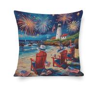 Chaises De Plage Patriotiques en Forme De Phare avec Drapeaux Américains pour Le 4 Juillet Housse De Coussin Luxe Taie d'oreiller Lavable Housse Coussin pour Extérieur Jardin Lit 45X45Cm