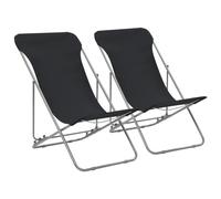 Chaises De Plage Pliables 2 Pcs Acier Et Tissu Oxford Noir Noir