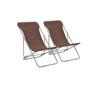 Chaises de plage pliables lot de 2 Acier et tissu oxford Marron