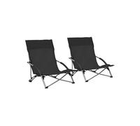 Chaises de plage pliables lot de 2 Noir Tissu