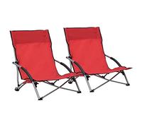 vidaXL 2X Chaises de Plage Pliables Chaises de Camping Sièges de Jardin Sièges de Patio Chaises de Terrasse Meubles d'Extérieur Rouge Tissu