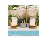 vidaXL Chaises de plage pliantes 2 pcs Crème Bois d'acacia massif et Textilène