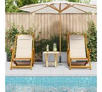 vidaXL Chaises de plage pliantes 2 pcs Crème Bois d'acacia massif et Textilène