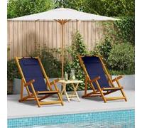 Chaises de plage pliantes 2 pcs en bois d acacia bleu et Textilène