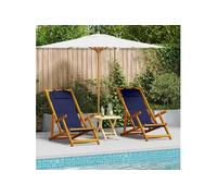 Chaises de plage pliantes 2 pcs en bois d acacia bleu et Textilène