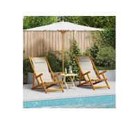 Chaises De Plage Pliantes Vidaxl 2 Pcs Gris Clair Bois D'acacia Massif Et Textilène