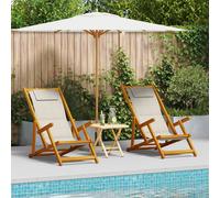 Chaises De Plage Pliantes Vidaxl 2 Pcs Gris Clair Bois D'acacia Massif Et Textilène