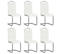 Chaises de salle à manger 6 pièces Simili-cuir blanc avec cadre en acier | Conception flottante,cuir synthétique rempli de mousse,cadre en acier,max 110 kg par siège,montage facile