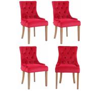 CLP Lot de 4 Chaises de salle à manger Aberdeen en Velours Piètement en bois d'hévéa , Rouge/Antique clair