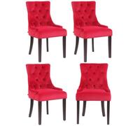 CLP Lot de 4 Chaises de salle à manger Aberdeen en Velours Piètement en bois d'hévéa , Rouge/Antique