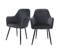 ML-Design Chaises de salle à manger Lot de 2 — Gris velours, dossier et accoudoirs, pieds métal