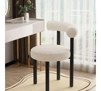Chaises de Salle à Manger Boucle, chaises rembourrées avec Pieds en métal Noir, Chaise Ronde Moderne du Milieu du siècle, Blanche