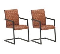 Chaises de salle à manger cantilever 2pcs Marron Cuir véritable - VidaXL
