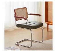 Chaises de salle à manger élégantes en rotin moderne du milieu du siècle avec accoudoirs, dossier en canne tissé à la main et revêtement en cuir PU, sièges de cuisine et de café verts pour décoration