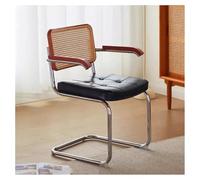 Chaises de salle à manger en rotin avec accoudoirs - Cuir PU moderne du milieu du siècle et dossier en canne tissé à la main - Parfaites pour la salle à manger, la cuisine, le café et les loisirs