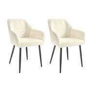 Chaises de salle à manger en velours côtelé - SONGMICS - Lot de 2 - Blanc et noir - Accoudoirs - Charge 120 kg