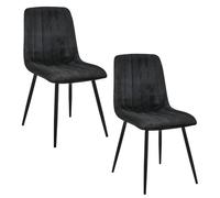 Chaises de salle à manger en velours - Pieds en métal noir - Lot de 2 chaises rembourrées - Tissu noir