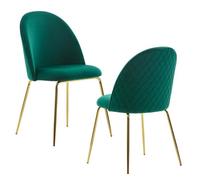 Chaises de salle à manger en velours vert - FINEBUY - Design scandinave - Lot de 2