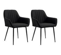 Chaises de visiteur design scandinave - lot de 2 chaises - pieds effilés métal noir - assise dossier accoudoirs ergonomiques lin noir