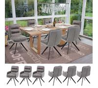 Chaises de salle à manger - HWC - G66 - Lot de 6 - Pivotantes 90° - Tissu gris clair avec accoudoirs