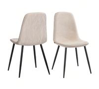 Chaises de Salle à Manger, Lot de 2, Support Métallique, Pieds Réglables, Nettoyage Facile, Chaises de Cuisine, Tissu Chenille, PU Texturé Glacé, Blanc Crème Apparence élégante : Le devant est revêtu 