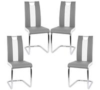 Chaises de Salle à Manger Lot de 4, Chaises Cantilever avec Assise Rembourrée, Acier Chromé Revêtement, Chaises de Salle a Manger ou Cuisine, Charge Max 135 kg (4, Gris et Blanc)